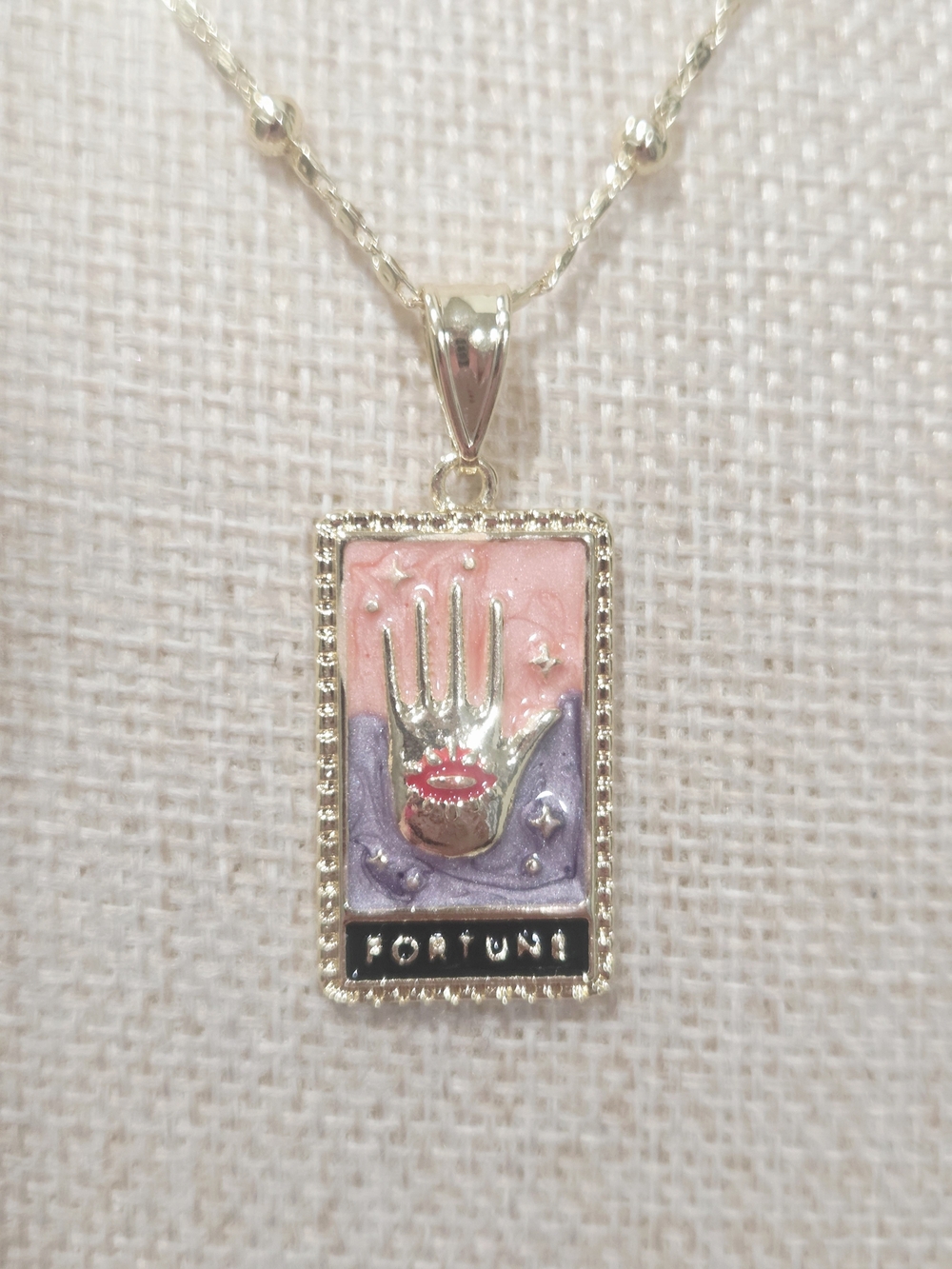 'Fortune' Hand Pendant Necklace in Pink & Purple